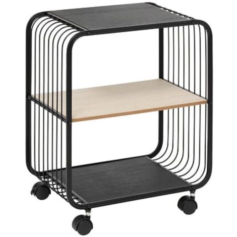 Étagère à roulettes 2 niveaux en métal et bois