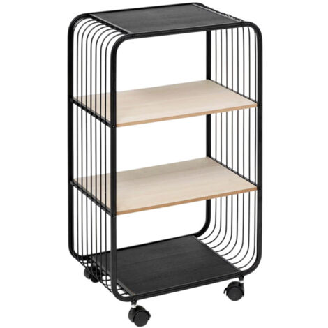 Étagère à Roulettes 3 Niveaux "Bert" 74cm Noir