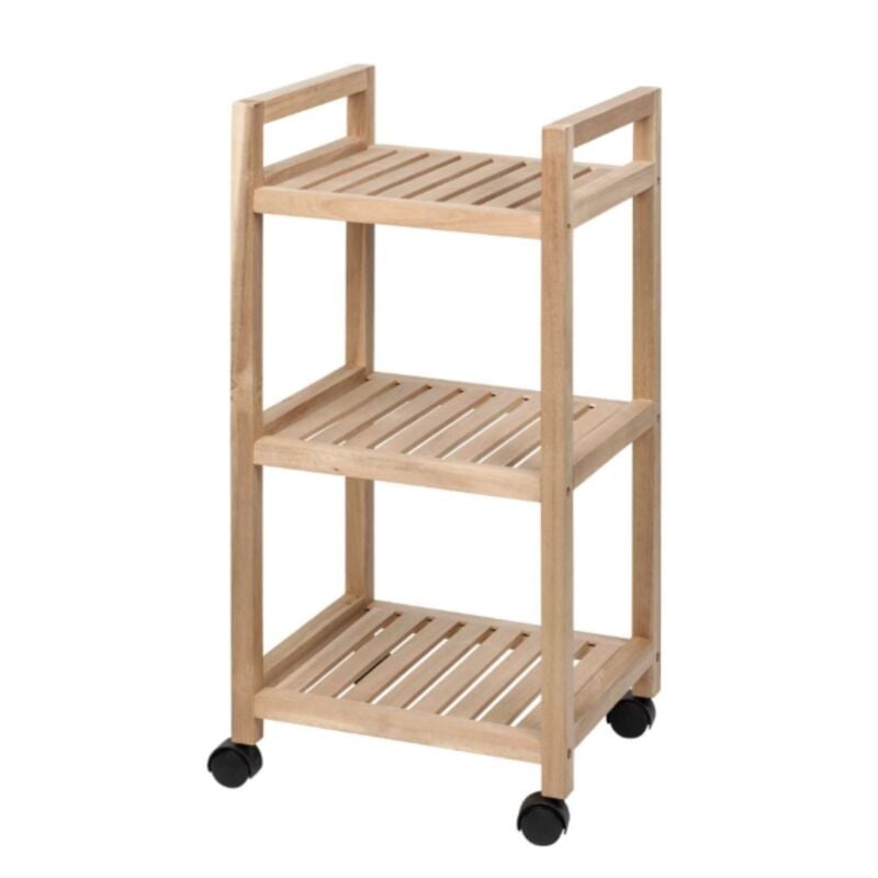 Wenko - Etagere roulette bois, desserte à roulette salle de bain bois, Acina, 3 niveaux, Bois certifié fsc®, 35x72x31 cm, Marron