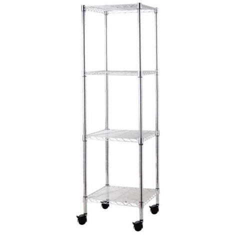 ETAGERE A ROULETTES BRIXO MANHATTAN 4 ETAGERES EN ACIER CHROME H.120CM