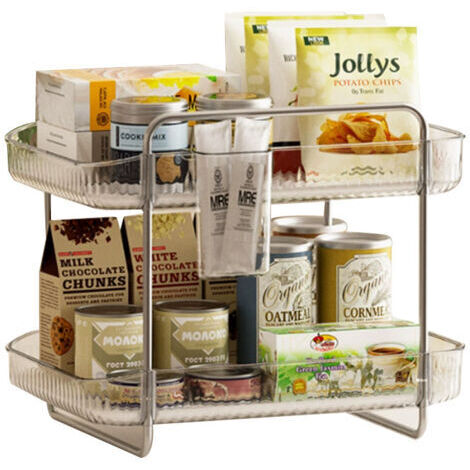 Étagère à tasses à 2 niveaux avec bac de vidange amovible, organiseur de comptoir de cuisine, égouttoir à bouteilles en verre avec panier de vidange, support de maquillage