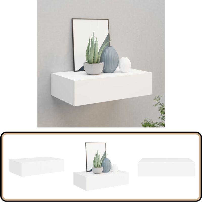 Étagère à tiroir murale Blanc 40x23,5x10 cm MDF - Étagère Murale - Étagère À Tiroir - Rangement Mural - Déco Murale - Meuble Blanc