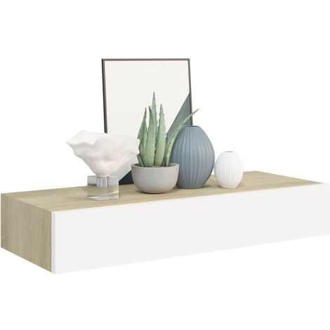 Étagère à tiroir murale Chêne et blanc 60x23,5x10 MDF