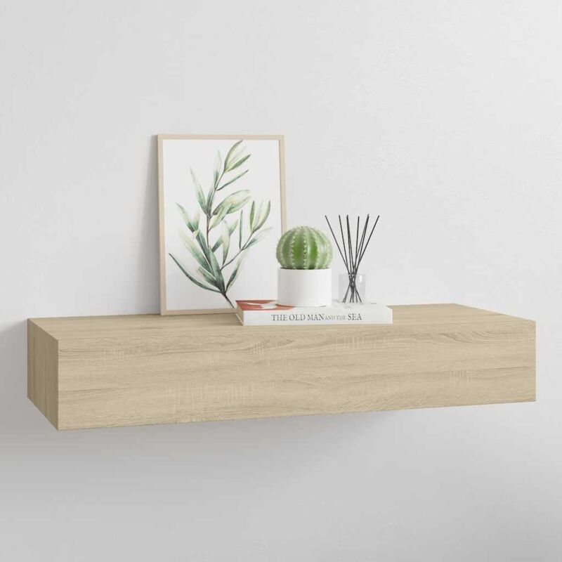 Étagère à tiroir murale-Étagère flottante-Étagère Suspendue chêne 60x23,5x10 cm MDF 389905