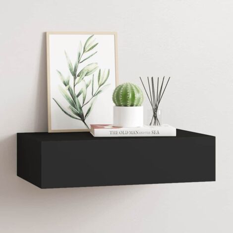 Étagère à tiroir murale-Étagère flottante-Étagère Suspendue noir 40x23,5x10 cm MDF 110649