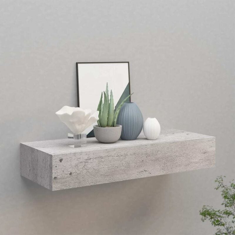 Tagère à tiroir murale Gris béton 60x23,5x10 cm mdf