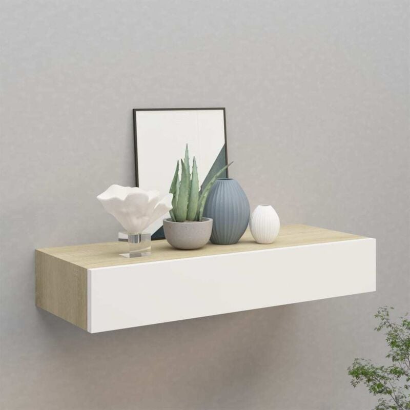 Vidaxl - tagère à tiroir murale Chêne et blanc 60x23,5x10 cm mdf