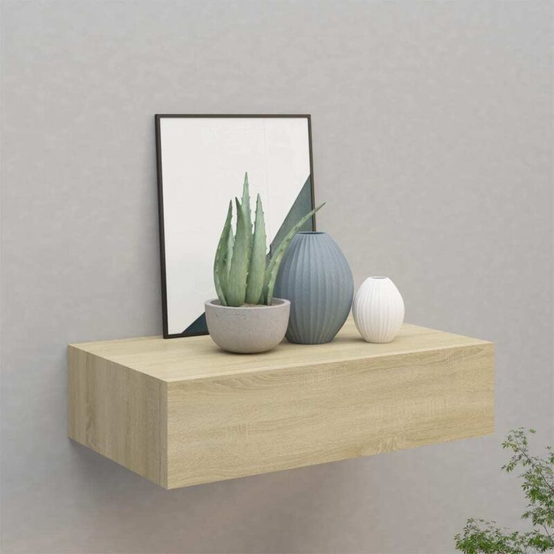 Tagère à tiroir murale Chêne 40x23,5x10 cm mdf