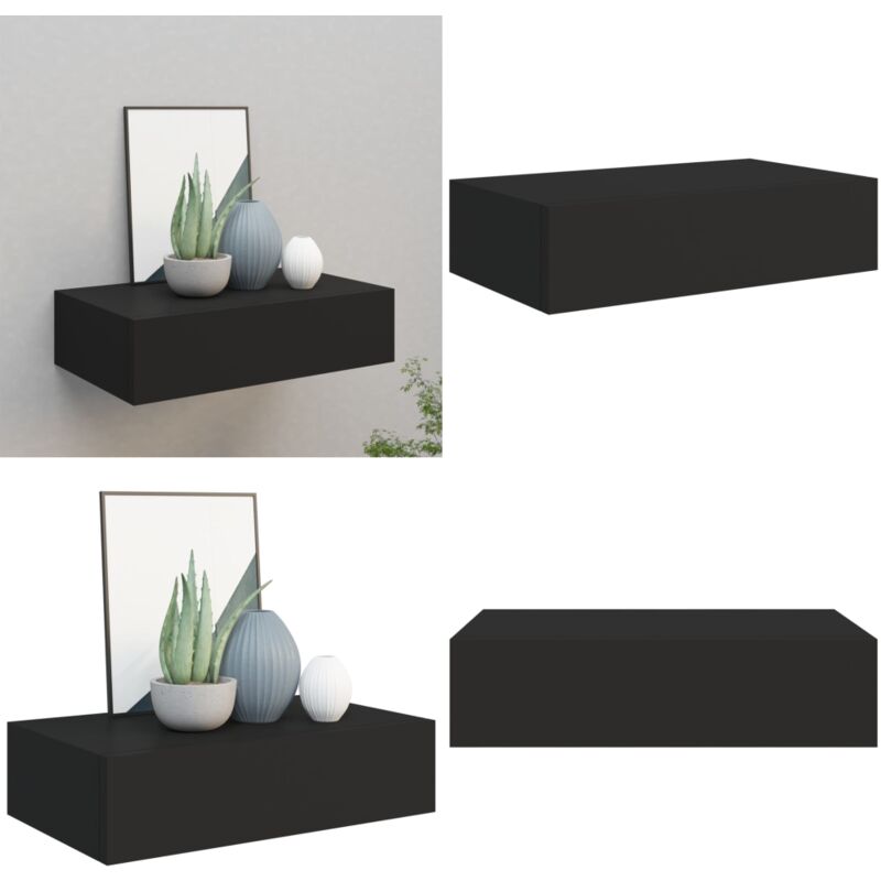 Tagère à tiroir murale noir 40x23,5x10 cm mdf - Étagère Murale - Étagère à Tiroir - Rangement Mural - Meuble Déco - Décoration Intérieur - Home &