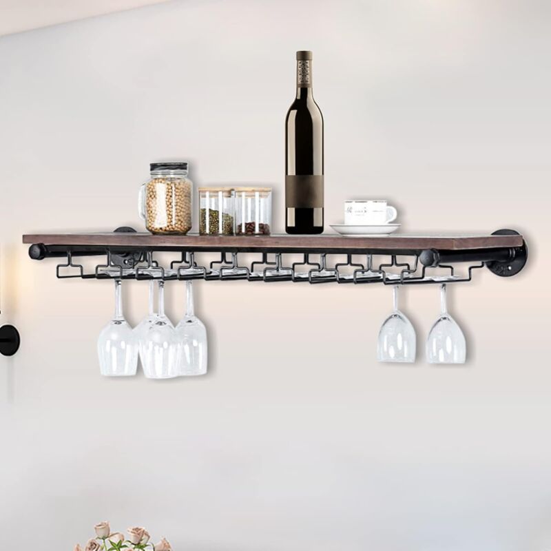 Senderpick - tagère à verres à vin murale avec support pour pied - Verres à vin - Présentoir rétro - Étagère à vin murale - Porte-bouteilles en bois