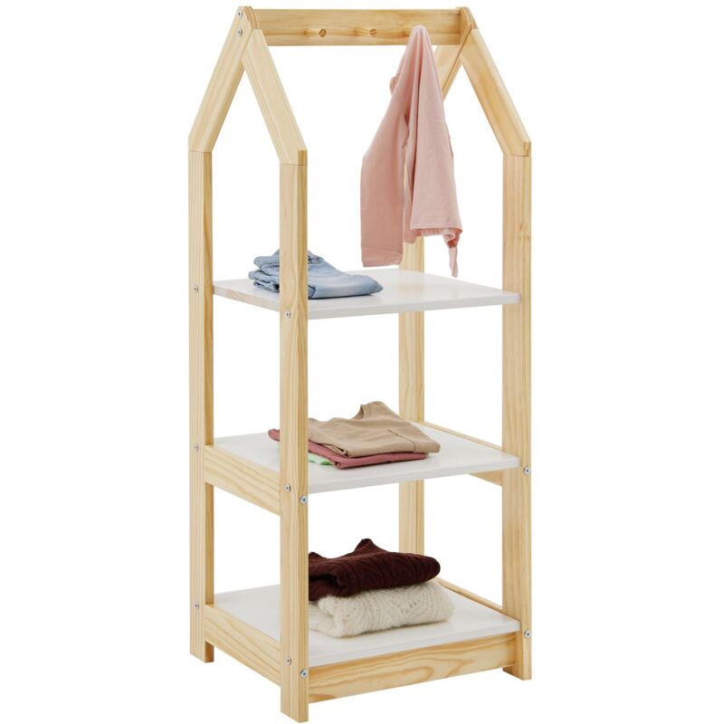 Tagère à vêtements enfant sally en pin massif - Coloris naturel et blanc