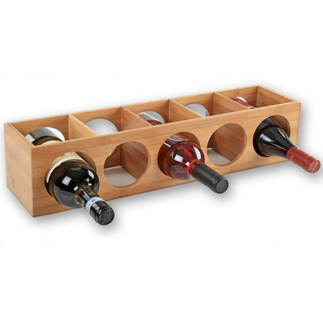 Étagère à vin, 5 emplacements, bambou, design moderne, H x L x P : env. 53 x 14 x 12 cm, nature