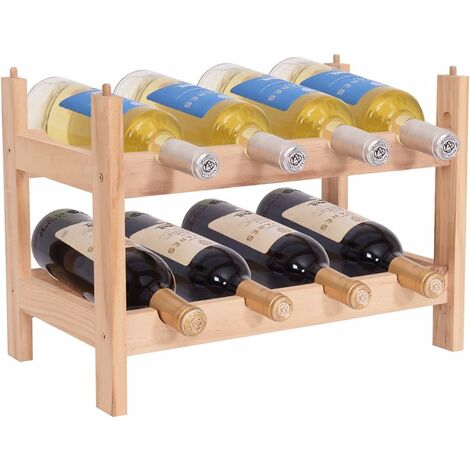 Costway Etagere A Vin Casier A 8 Bouteilles En Bois De Pin Robuste Modulable 43 X 25 X 31 Cm Hw