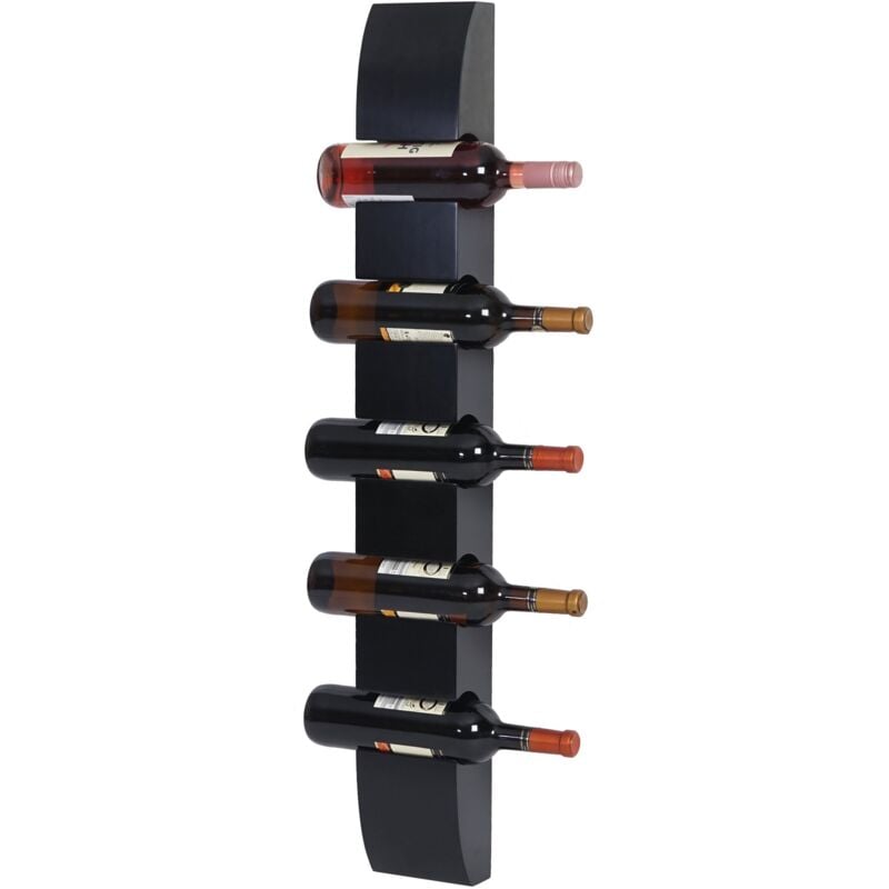 Étagère à vin Colmar, étagère murale à bouteilles en bois, pour 5 bouteilles 99x13x9cm, noir