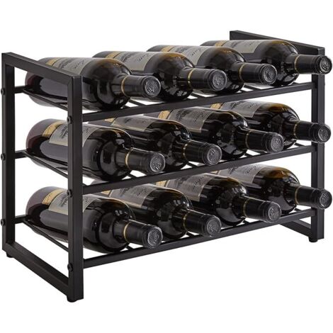 Étagère à vin empilable, porte-bouteilles d'alcool, 3 niveaux pour 12 bouteilles, inserts pour armoire, comptoir, garde-manger, bar, petit espace, organiseur de bouteilles d'eau en acierDianoo Porte-v
