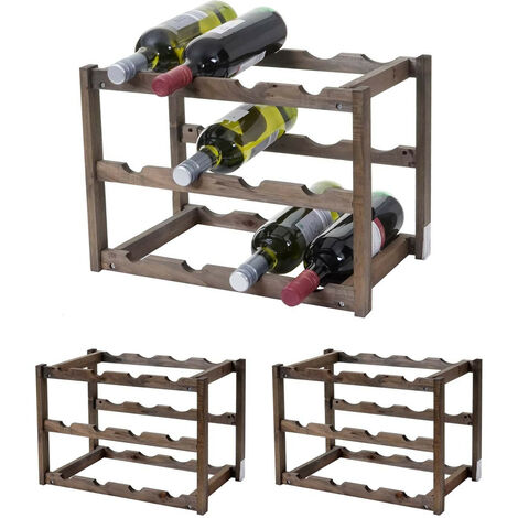 Étagère à vin HWC-B58, porte-bouteilles, sapin, 3 fonds - 1 pièce