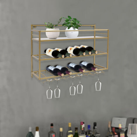 Étagère à vin murale à 3 niveaux 80 x 25 x 55 cm, support pour bouteilles de vin, étagère, armoire à vin, support pour verres à vin, verres, idéal pour les bars.