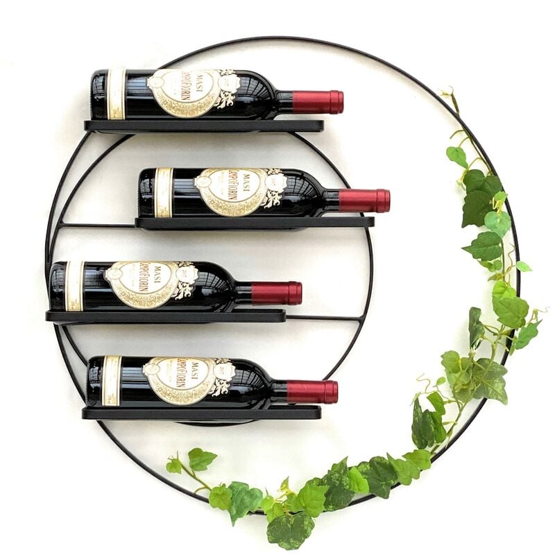 Casier à vin mural en métal 55 cm Noir Largo Rond Casier à bouteilles 96213 Porte-bouteilles Montage mural Moderne Support mural Etagère murale pour