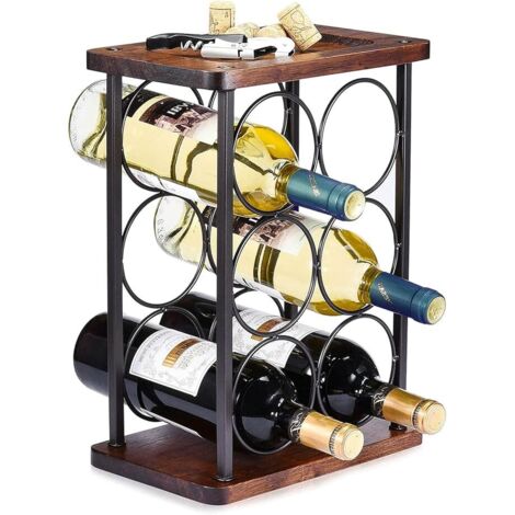 Étagère à vin sur Pied pour 6 Bouteilles de vin, Support de Rangement en Bois, Parfait pour la décoration de la Maison et de la Cuisine, Bar, Cave, Garde-Manger, etc. (Peut contenir 6 Bouteilles)