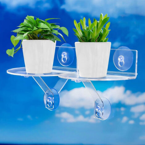 Étagère acrylique pour plantes avec ventouses et support, extension de rebord de fenêtre semi-circulaire pour succulentes et microgreens (2 unités)