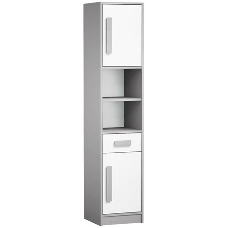 Etagère Akron H104, Anthracite + Blanc + Vert, Avec des portes, Fermé, Avec tiroirs, Stratifié, 191x40x40cm, Blanc, Anthracite, Vert - Anthracite + Blanc + Vert