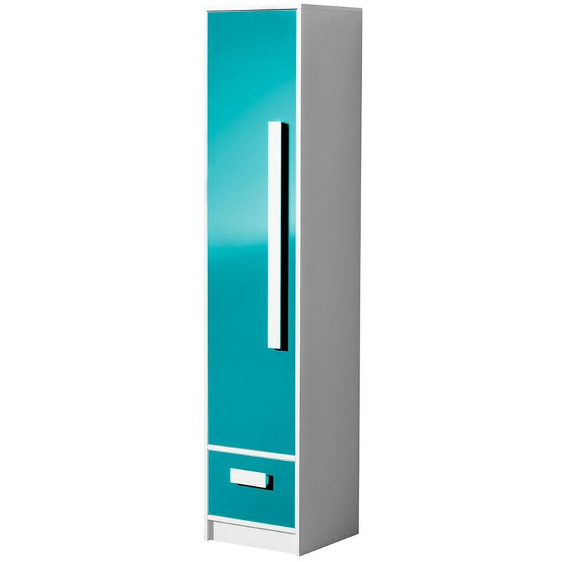 Mobilier1 - tagère Merevari 105, Blanc + Brillant Turquoise, Fermé, Avec tiroirs, Avec des portes, Stratifié, Le nombre de portes: 0, Nombre de