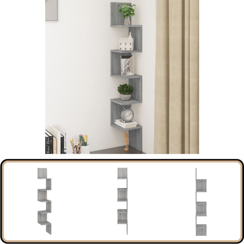 Tagère angle murale Sonoma gris 20x20x127,5 cm Bois ingénierie - Étagère Murale - Étagère D'angle - Meuble Mural - Rangement Mural - Décoration Murale