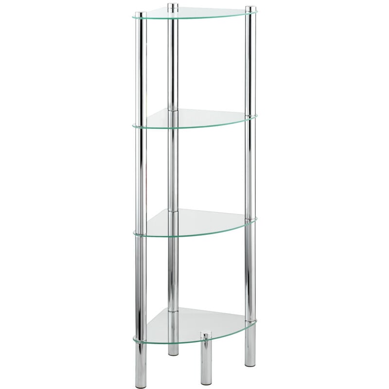 Tagère Angle Salle de Bain sur pied, 4 niveaux, exclusive Yago, Acier Inox - Verre Trempé, 30x30x104 cm, Brillant - Wenko