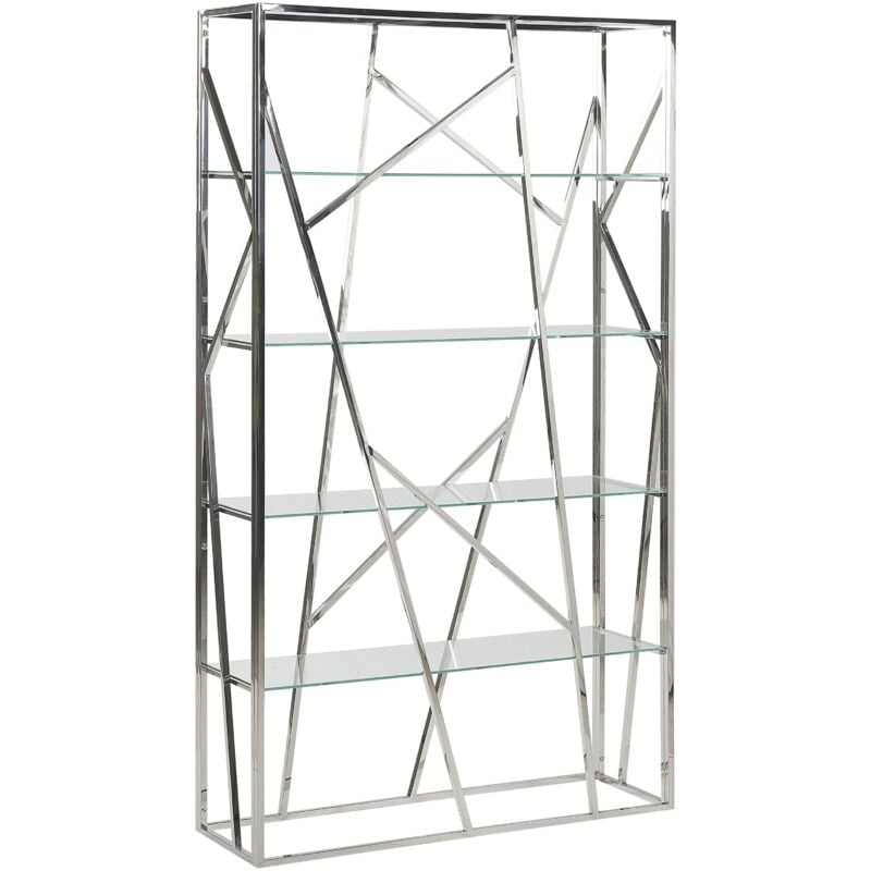 Beliani - Etagère Chic et Design en Acier Argenté et Verre Transparent Hoxie