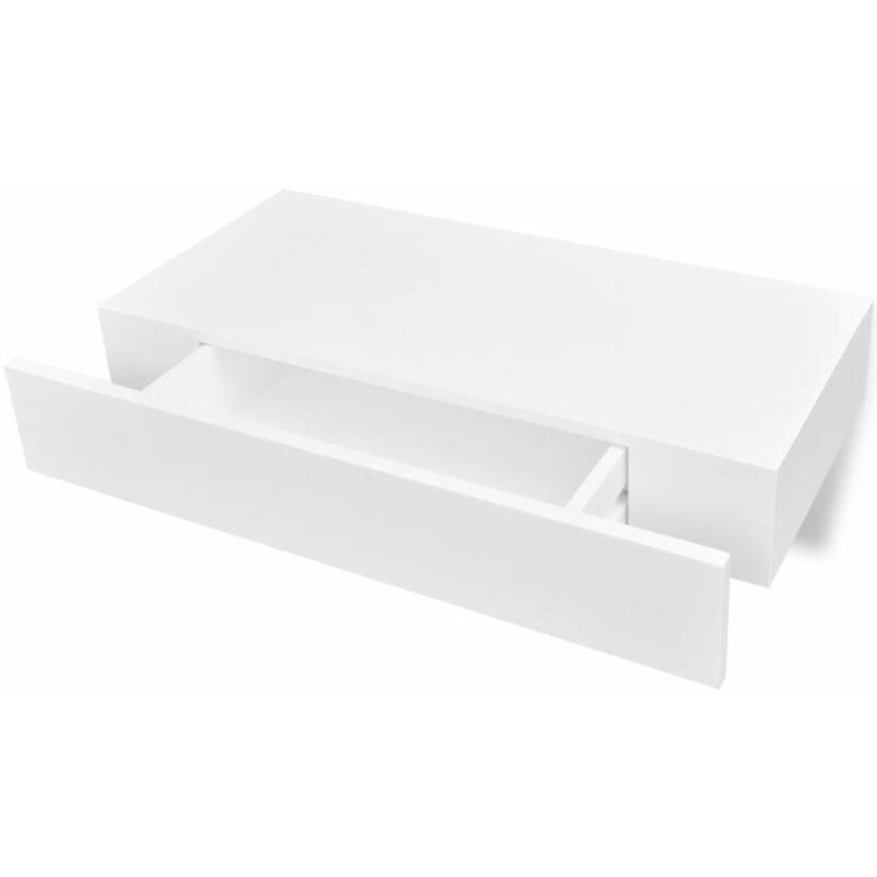 etagere armoire meuble design etagere murale avec 1 tiroir mdf blanc rangement de livres - blanc