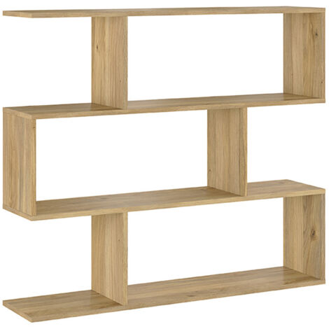 Etagère asymétrique basse, meuble étagère basse coloris chêne Mauvella - Longueur 110 x profondeur 24,60 x hauteur 96,3 cm