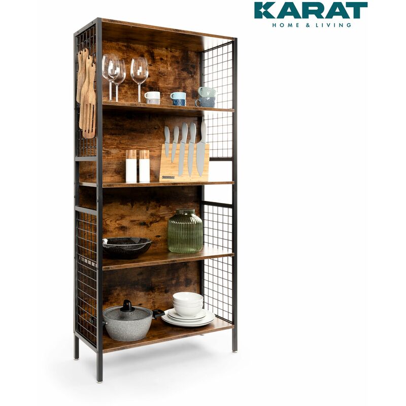 Karat - tagère Atlanta Étagère sur pied Polyvalente Côtés grillagés Avec 4 niveaux