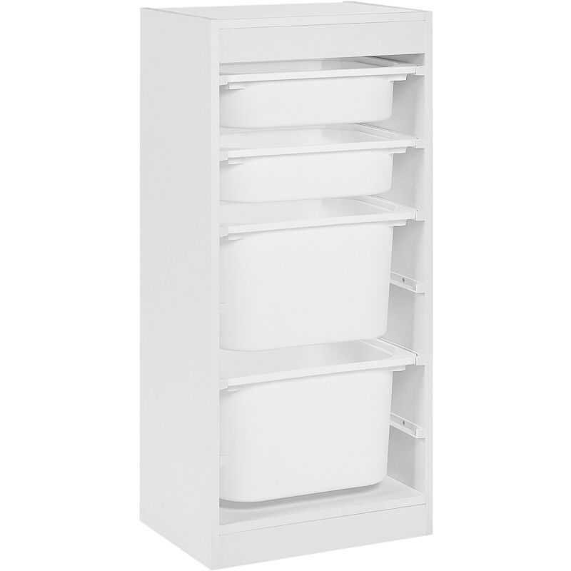 Etagère avec 4 Tiroirs Boîtes de Rangement Chambre d'Enfant Panneau de Particules Plastique Blanc Tobin