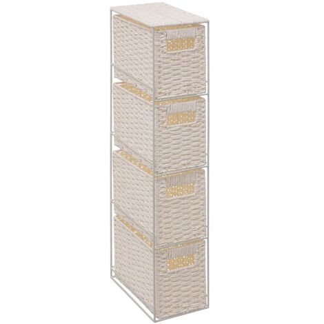 Etagère avec 4 tiroirs en papier/fer coloris blanc - Longueur 25 x Hauteur 15 x Profondeur 70 cm