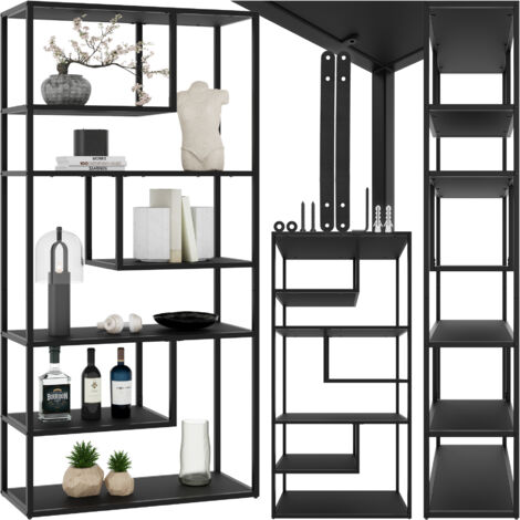 Tectake – Étagère bibliothèque 6 compartiments look industriel – Dimensions 85x35x188 cm – Panneau de particules et acier laqué – Pieds réglables