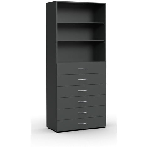 Etagère avec 6 tiroirs et 2 tablettes coloris Graphite - longueur 80 x hauteur 185 x profondeur 40 cm