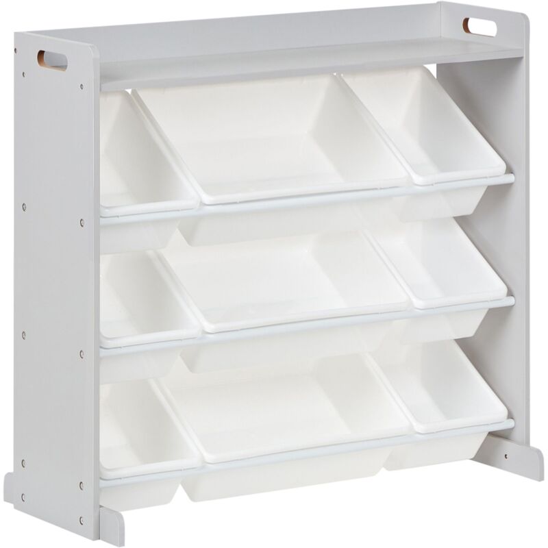 Étagère avec 9 Boîtes de Rangement en MDF avec Tiroirs en Plastique Chambre Enfant Gris et Blanc Collie