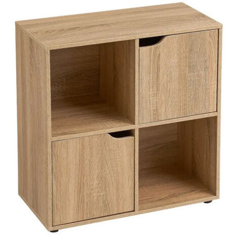 Étagère Basse en Bois 4 Casiers 2 Portes - 60x29.5x61.5cm
