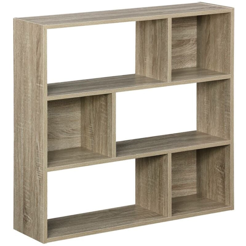 Etagère bibliothèque naturelle Pieter 3 étagères 6 compartiments de rangement