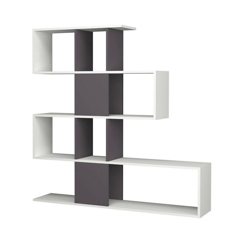 Webmarketpoint - Etagère bibliothèque 4 niveaux 9 compartiments blanc gris 145x29xh.145 cm
