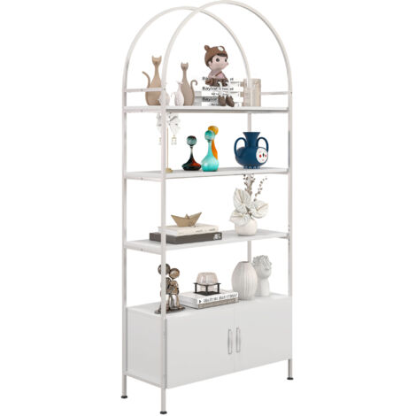 Étagère bibliothèque 4 niveaux avec placard 2 portes, 80x30x187 cm, couleur blanc, meuble de rangement design