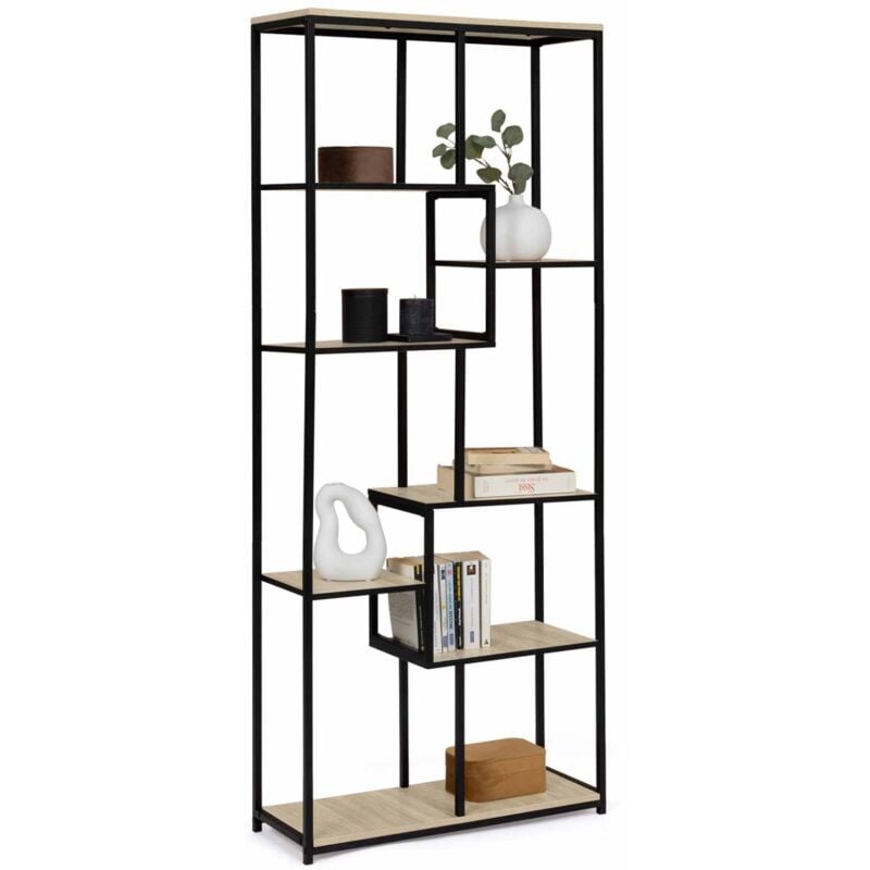 Etagère bibliothèque asymétrique 8 niveaux DETROIT design industriel 161 cm