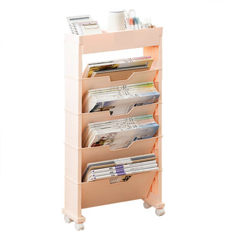 Étagère Bibliothèque à Roulettes Universelles pour Salon, Rangement de Livres Multiniveaux pour Salle de Classe