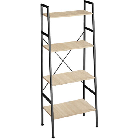 Tectake – Étagère bibliothèque 4 niveaux en bois clair – Structure acier thermolaqué – Dimensions 61,5 x 36,5 x 150 cm – Anti-basculement