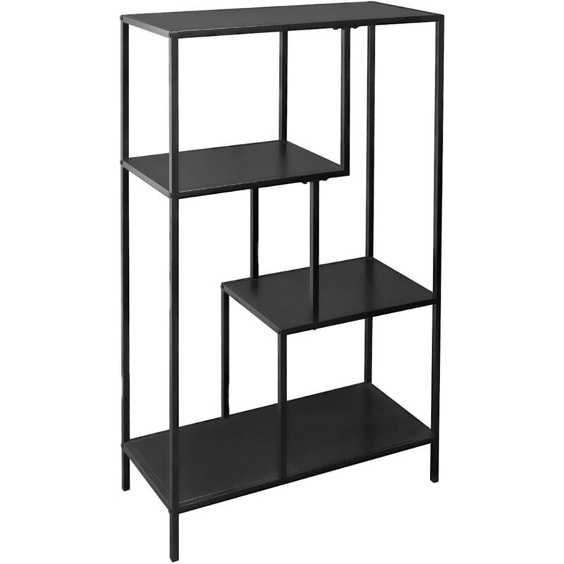 Etagère bibliothèque noir en métal noir asymétrique 4 niveaux industrielle l 69 x p 33 x h 113.5cm