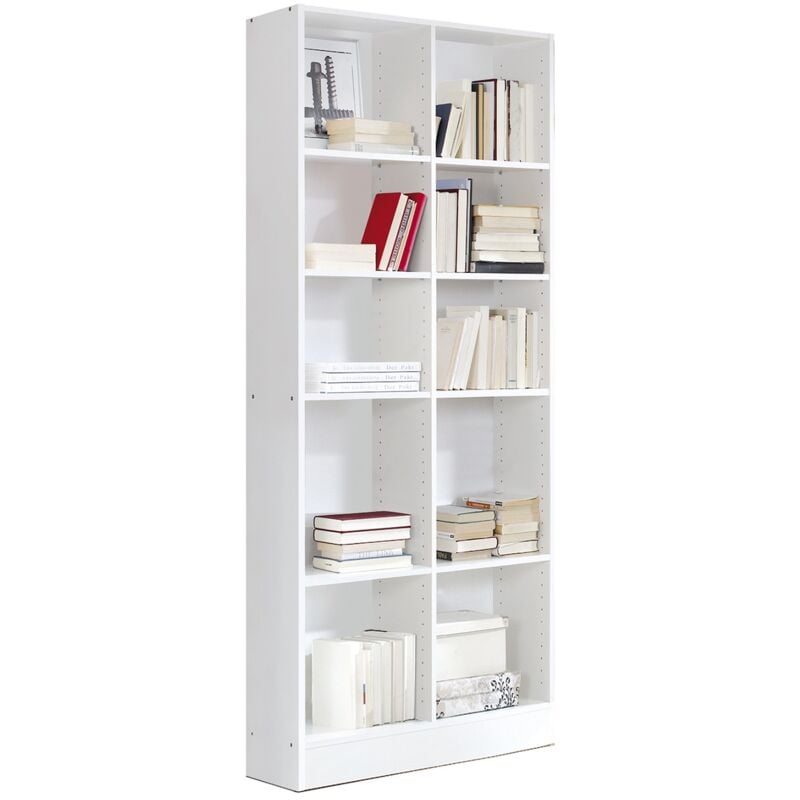 Etagère, bibliothèque avec 10 tablettes coloris blanc - longueur 82 x profondeur 33 x hauteur 186 cm