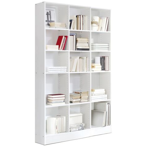 Etagère, bibliothèque avec 15 tablettes coloris blanc - longueur 121 x profondeur 33 x hauteur 186 cm