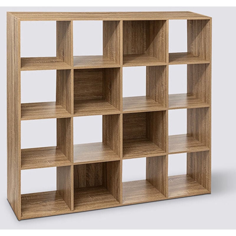 Etagère, bibliothèque avec 16 cases en bois coloris naturel - Longueur 135,5 x Profondeur 32 x Hauteur 135,5 cm
