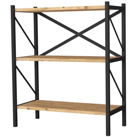 Etagère, bibliothèque avec 3 étagères coloris chêne cambrian, noir - longueur 66 x profondeur 34 x hauteur 85 cm