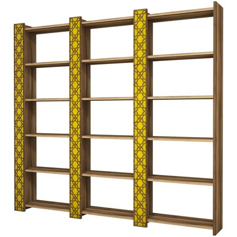Étagère bibliothèque bois marron et jaune Orka 184cm